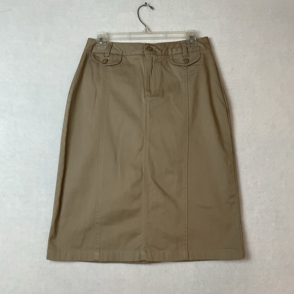 Lands End Skirt Womens 6 Khaki Tan Midi Below Knee A-Line Uniform Modest Casual